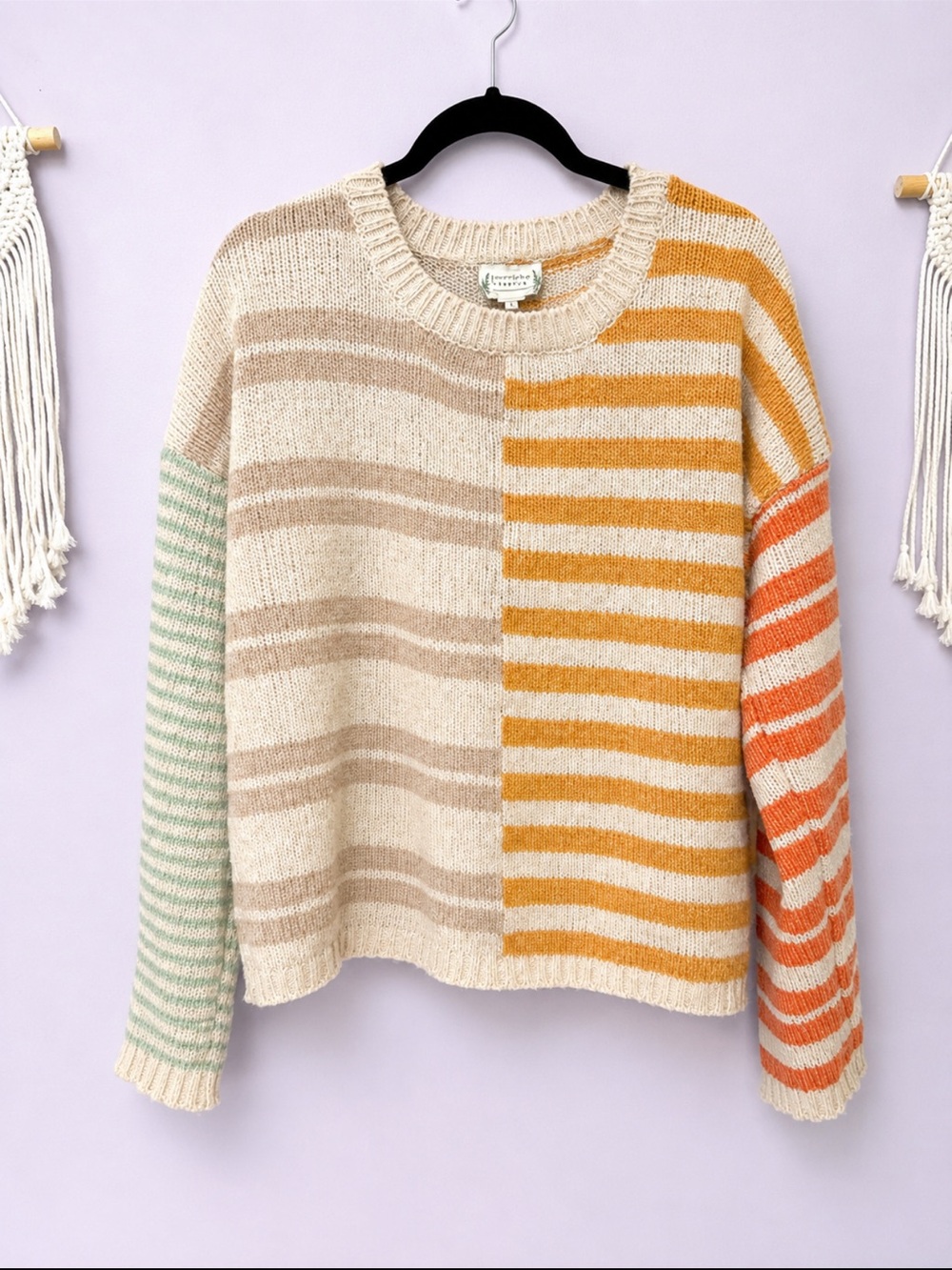 Striped Colorblock Crewneck Sweater - Multicolor